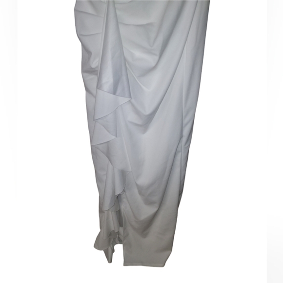 WINDSOR Maggie white Ruffled High Slit Crepe Formal Dress - Picture 7 of 10
